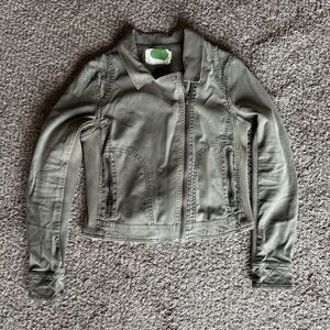 Anthropologie Women’s S Olive Green Asymmetrical Zip Up Moto Jacket